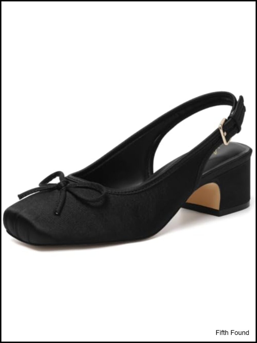 Satin Square Toe Slingback Pump Low Block Heel Mary Jane with Bow